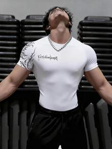 GymBeat قميص رياضي يومي متعدد الاستخدامات للرجال بياقة مستديرة وطباعة صليب - أبيض - مشاهدة 3