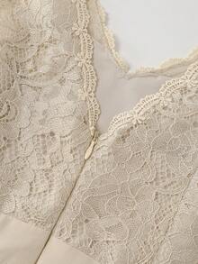 Đầm dài không tay bằng chiffon, thanh lịch, ngọt ngào, phối ren và bèo nhún, thích hợp cho đám cưới, dạ hội, sinh nhật, tiệc tùng, mọi mùa. - Màu be - Xem 9