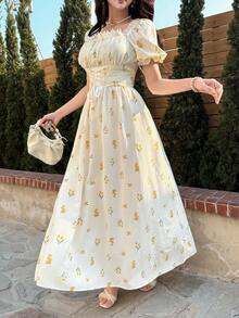 Feyla Women's Elegant Ditsy Floral Cross-Tie Waist Petal Sleeve Dress, Summer - Multicolor - View 4