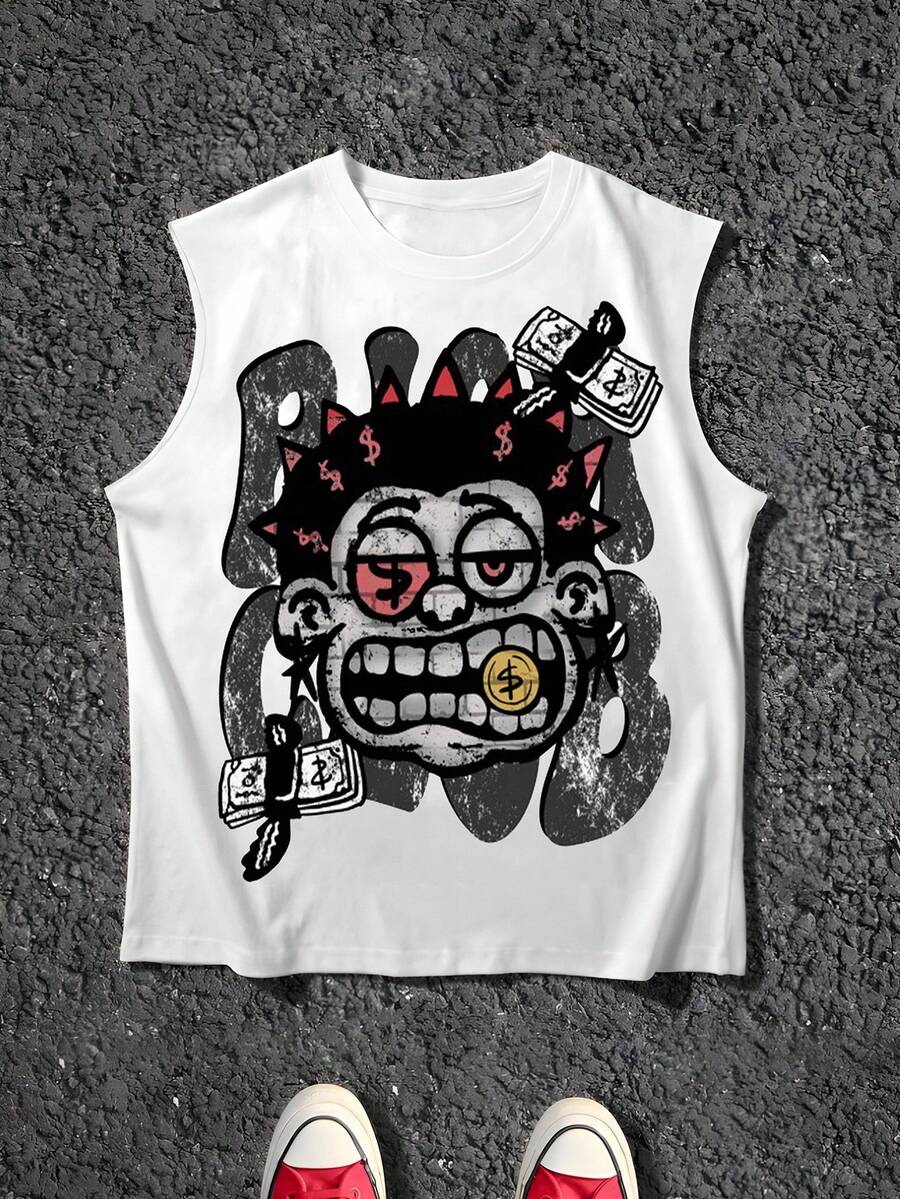 Manfinity EMRG New Arrival Men's Street Style Big Portrait & Money Print Tank Top - White - View 1