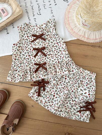 SHEIN 2 Piece Baby Girl Summer For Going Outifit Cute Casual Plaid Strappy Camisole And Shorts Clothing Set For Outdoor Outings