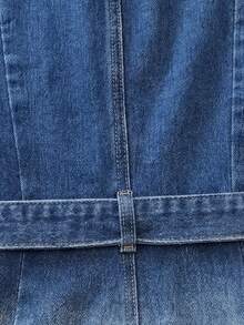 GlowEve 女士休闲翻领单排扣牛仔夹克，日常百搭 - 藍色 - 查看 4