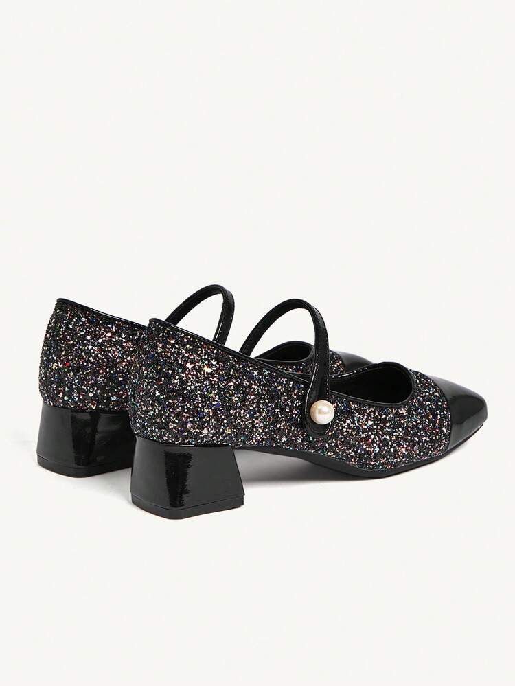 CUCCOO CHICEST Women Shoes Spring And Summer New Sparkling Rhinestone Pearl Women's Single Shoes Silver Dress Shoes Bridal Shoes Wedding Festival Mary Jane Single Shoes