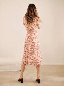 lacRébo Floral Wrap Dress With Short Sleeves And Tailored Collar Vintage Elegant Dress Spring Summer Style French Style Parisian Style Vacation Dress - Multicolor - View 3