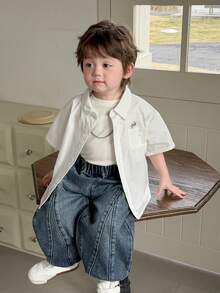 DAZY Quần jean ống rộng dáng rộng kiểu Hàn Quốc cho bé trai - Màu xanh lam - Xem 4