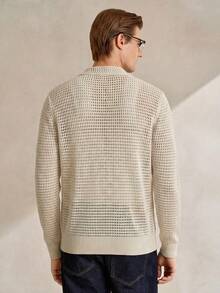 Manfinity CityGents Men's Vacation Casual Coconut Tree Embroidery Hollow Out Knit Cardigan - Apricot - View 3