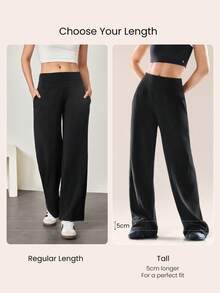 GLOWMODE SoftSerene 莫代尔面料，柔滑丝滑，透气舒适，宽松版型，高腰设计，侧边口袋，高腰阔腿休闲裤，日常休闲穿着 - 黑色 - 查看 3