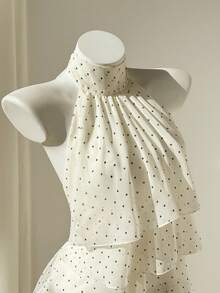 Elamini Women's Summer Vacation Polka Dot Print Ruffle Hem Halter Shirt - Multicolor - View 6