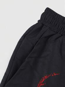 ROMWE MEN Street Life Men's Printed Woven Shorts, Suitable For Spring And Summer - Black - View 4