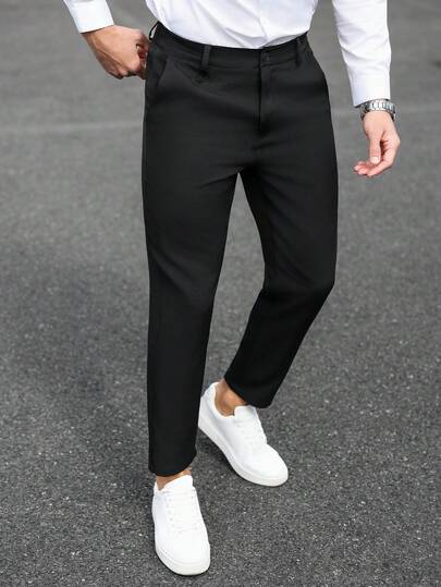 Manfinity Mode 1pc Men's Mature Street-Style Pants, Versatile Commuter Fashion Comfortable Gift For Boyfriend/Husband, Anniversary Gift,Men Old Money,Daily Leisure, Weekend Trips, Outdoor Activities, Travel Expeditions, Relaxed Work Environments Or Semi-Formal Occasions, Boyfriend/Husband Gift, Anniversary /Birthday Gift Party Summer Vacation Holiday,Wedding,Spring To Summer,Mardi Gras,Men's Slim Fit Black Suit Pants Versatile Dress Trousers For Business Casual Style, Black Dress Pants,Black Slacks For Men,Business Pants,Men Slim Fitted Pants,Men Elastic Pants