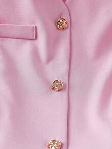 INAWLY Women's Sequin Patchwork Single-Breasted Vest And Pleated Mini Skirt 2 Pieces Set - Pink - View 6