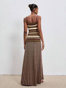 ATUI Studio Women's Striped Knit Camisole Dress With Beaded Shoulder Straps - Elegant Wool Blend Summer Dress For Vacation & Commute Office - Olive Green - View 6