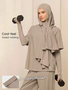 GLOWMODE X Reem Modest Power Palms Cooling Quick-Dry Sun-Proof Anti-Slip Cuff Grips Reflective Logo Thumbholes Fitted Arm Sleeves Training Gym Studio Daily Active Wear - Khaki - View 1