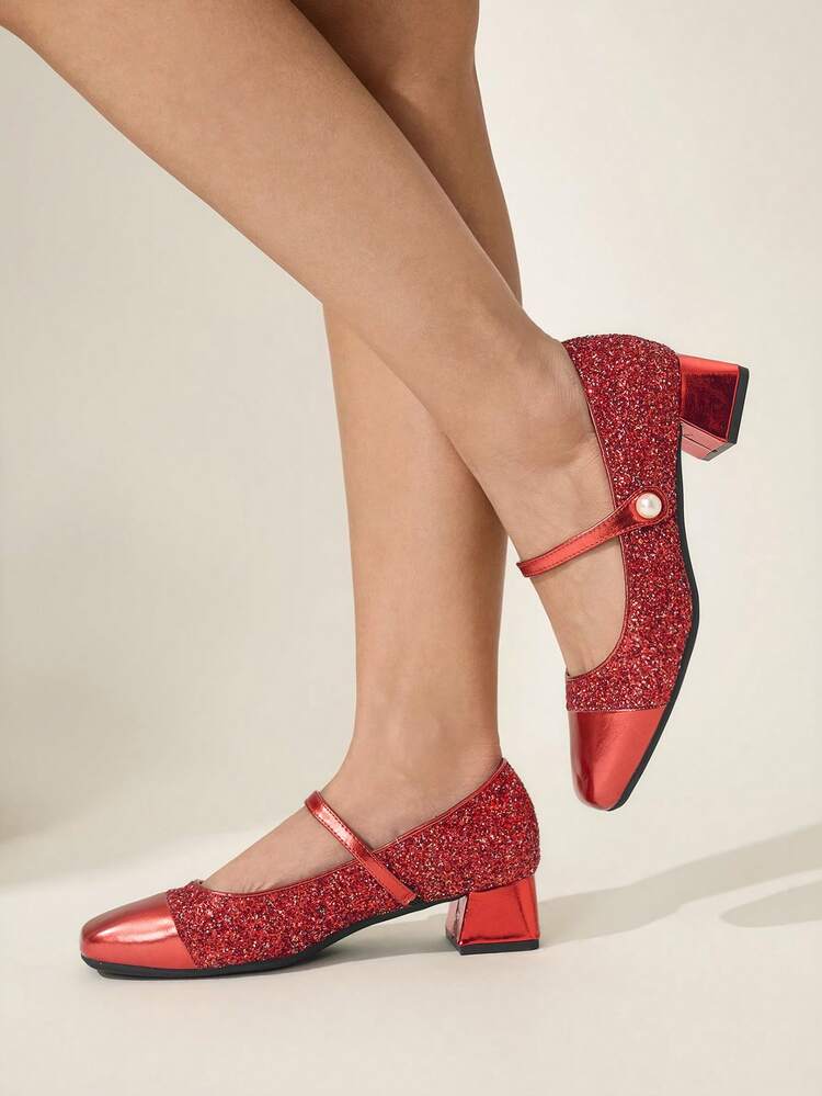 CUCCOO CHICEST Women Shoes Spring And Summer New Sparkling Rhinestone Pearl Women's Shoes Silver Dress Shoes Bridal Shoes Wedding Festival Mary Jane Shoes