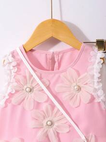 Summer Outfits 2pcs/Set Toddler Girls' Sleeveless Tank Top With Ruffle Trim & Floral Decor Paired With White Wide Leg Pleated Pants, Loose Straight Fit, Suitable For Summer Travel And Commute, Combining Style And Comfort Kids Pleated Skirt Sets Summer Two Piece Set For Girls Girls Coord Sets - Pink - View 8