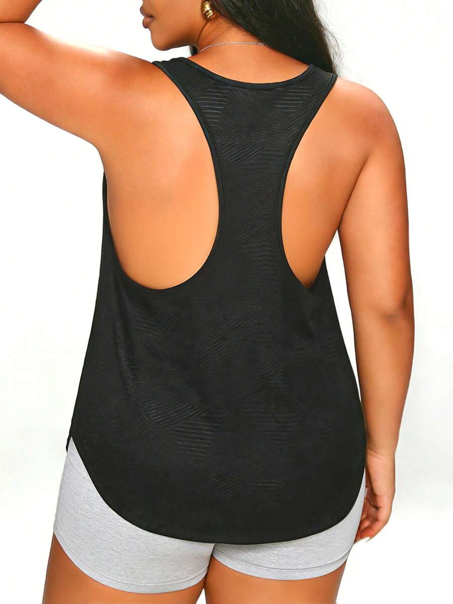 SHEIN Sports 大码女式纯色日常健身运动背心 - 黑色 - 查看 1