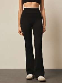 With My Calm 无缝运动提臀高腰紧身裤 - 黑色 - 查看 1