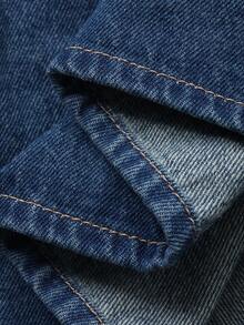 Áo khoác denim ngắn không tay cổ bẻ dáng casual dành cho nữ - Rửa tối - Xem 8
