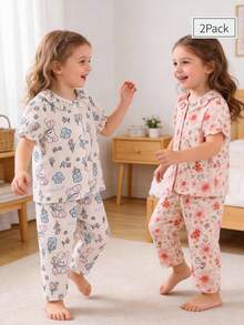 4pcs/Set Young Girl' Ditsy Floral Ruffle Collar Cardigan & Pants Set - Multicolor - View 4