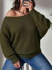Maglione oversize a spalle scoperte, maglione a spalle scoperte, maglione a spalle scoperte, maglione a spalle scoperte - Verde militare - Visualizzare 1