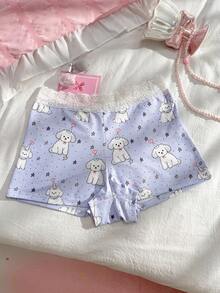 PetitDoll Fashionable Lace Patchwork Cartoon Print Briefs - Multicolor - View 6