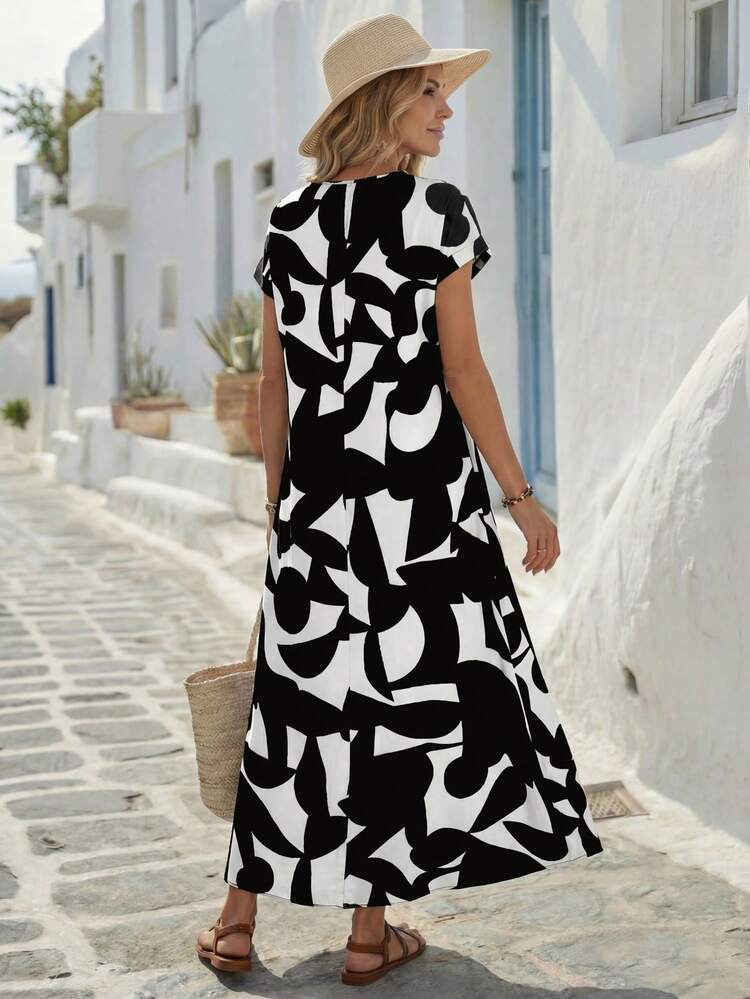 Women's Full Print Long Vacation Casual Dress,Bohemian Clothes