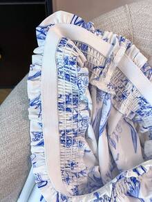 Franclia Women's Floral Print Tie Waist Wide Leg Pants, Vacation - White - View 7