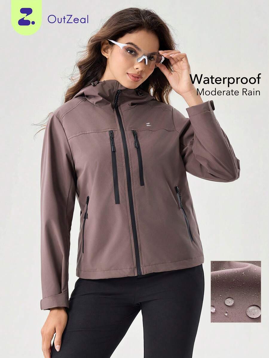 OutZeal Women Shell Jacket Camping Hiking Water-Resistant Mulit Zip Pocket - Purple - View 1