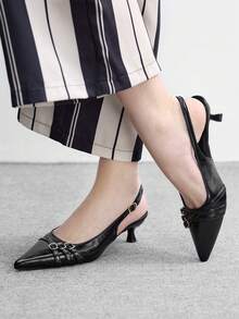 CUCCOO BIZCHIC Casual Minimalist Solid Color Pointed Toe Women Pumps Valentine's Day - Black matt - View 3