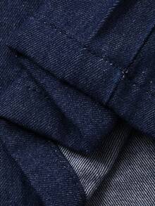 DAZY 女士V领扭结短袖露脐牛仔上衣搭配宽松直筒牛仔裤，休闲度假装扮 - 深色水洗藍 - 查看 7