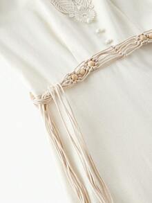 ZEYLAH 亚麻对比蕾丝腰带连衣裙 - 杏色 - 查看 6