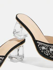 CUCCOO TILAWA Zapatos de tacón alto decorativos para mujer con cristales y rhinestones de vidrio, adecuados para salir, banquetes, fiestas y otras actividades - Negro grafito - Ver 8