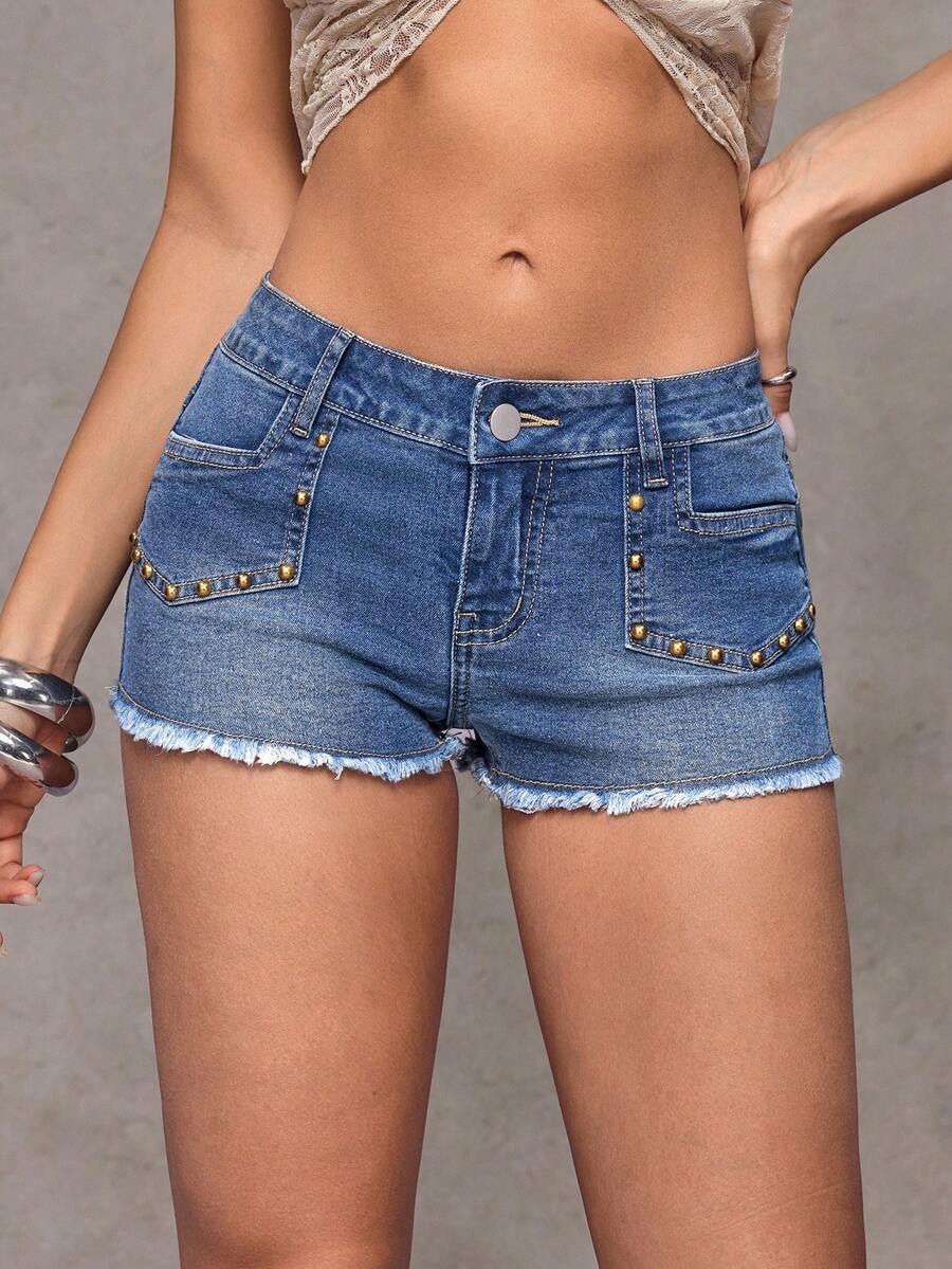 Jeanoix Women's Fashion Casual Versatile Sexy Y2K Style Denim Shorts - Medium Wash - View 1