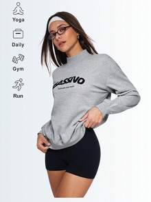 Eassivo Eassivo 女士休闲卫衣，绣有字母图案，高领套头运动衫 - 灰色 - 查看 7