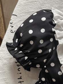 SHEIN Vintaside Kids 1件女婴舒适休闲印花荷叶边白色短袖百搭基础款连衣裙，配可爱印花包，适合春夏上学、旅行、居家、节日和日常穿着 - 黑色 - 查看 6