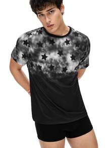 Áo ngủ nam kiểu dáng thường ngày với chữ tiếng Anh in hình họa tiết vằn ngựa. - màu đen - Xem 1