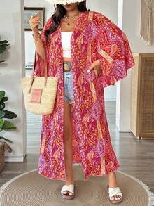 SHEIN LUNE 大码女式优雅休闲通勤百搭长款宽松外套，春夏款 - 彩色 - 查看 1