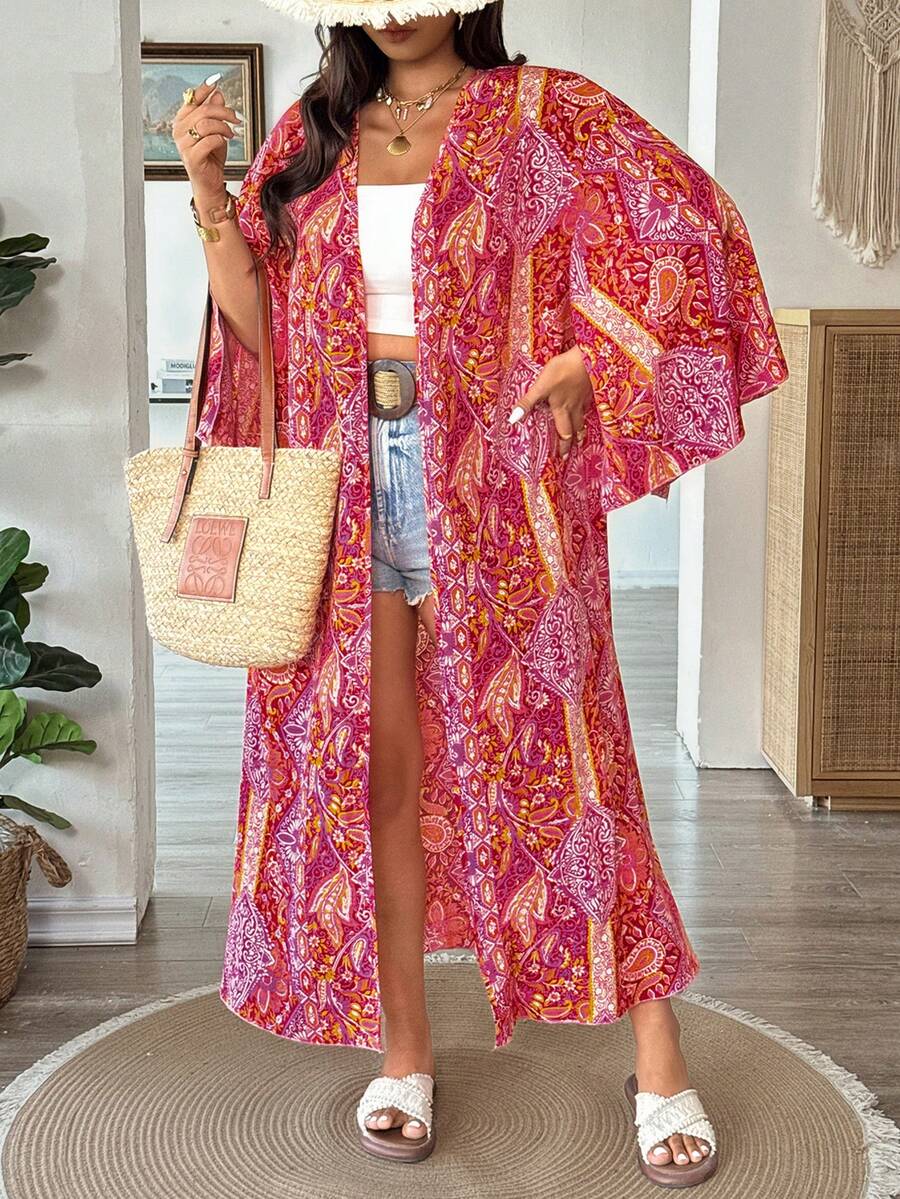 SHEIN LUNE 大码女式优雅休闲通勤百搭长款宽松外套，春夏款 - 彩色 - 查看 1