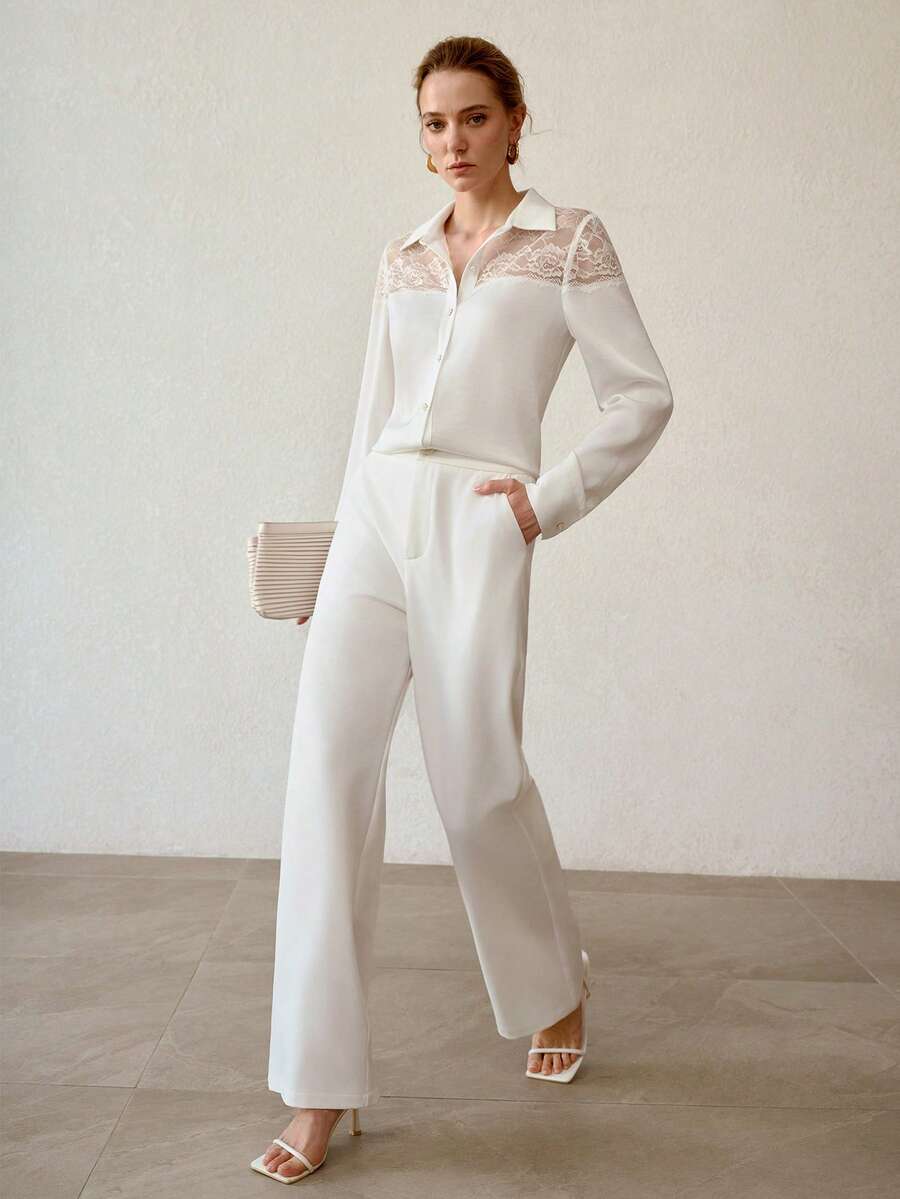 MOTF PREMIUM 女士优雅直筒办公西装裤 - 白色 - 查看 1