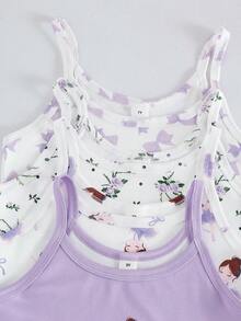 SHEIN 4件套女童可爱花卉、爱心和星星印花吊带内衣套装 - 紫色 - 查看 7