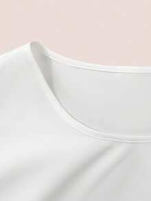 SHEIN LUNE 女士新款优雅休闲上衣，时尚不对称下摆圆领荷叶袖，适合度假、通勤、情人节、狂欢节、海滩、夏季假期，白色衬衫 - 白色 - 查看 3