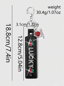 ROMWE 1 New Y2k Classic Simple Temperament Fashionable Retro High Sense Black/White/Pink Leather Silver Shiny Rhinestone Letters "Peace" "Fate" "Lucky" Cherry Strawberry Bone Rivet Drip Oil Love Pendant DIY Keychain Accessories Bag Pendant Pendant, Random Color, Suitable For Girls, Ladies, Couples, Sisters, Girlfriends, Daily Wear, Holiday Gifts - Multicolor - View 7