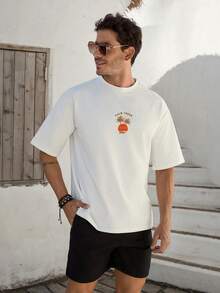 VIVINTIMO 男士极简日出图案印花T恤，休闲度假风 - 白色 - 查看 2