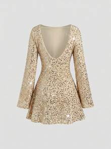 SHEIN Unity 亮片露背迷你连衣裙，情人节穿搭 - 香檳色 - 查看 2