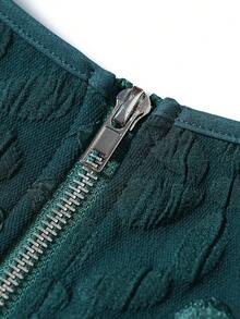 Seusyu Women's Textured Jacquard Tank Top And Straight Leg Pants Set, Minimalist Elegant Plus Size - Dark Green - View 3
