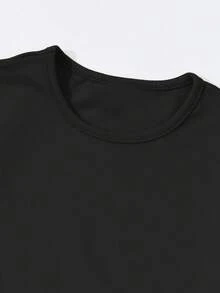 1 Set Girls Casual Comfortable K-POP Girl Group Graphic Print Short Sleeve Round Neck T-Shirt And Flare Pants Outfit, Fashionable Casual, Suitable For Spring/Summer Wear - Black - View 4