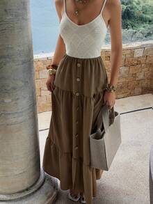 Pariaura 女士优雅休闲白色卡其色撞色宽松长款连衣裙，波西米亚风格，夏季度假装扮，假日造型，女士优雅连衣裙，女士休闲连衣裙，女士白色连衣裙，女士沙滩连衣裙。毕业季服装，时尚休闲通勤装，商务办公装，百搭时尚日常休闲装，都市教师职业装。白色棕色长款连衣裙，长款休闲连衣裙，棕色长款连衣裙，棕色夏季连衣裙，长款夏季连衣裙，女士夏季连衣裙 - 棕色 - 查看 6