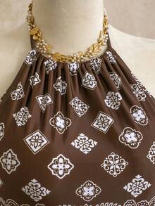 Swim Chiccia Women's Summer Beach Floral Print Halter Tie Tankini Swimsuit Set - Multicolor - View 6