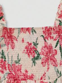 Ceyna Robe longue à volants avec imprimé floral, bretelles spaghetti et buste réglable pour femmes grandes tailles - Multicolore - Voir 5