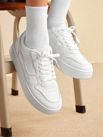 CUCCOO EASI Thick-Soled Little White Shoes Women's Classic Versatile Soft-Soled Non-Slip And Wear-Resistant Sports And Leisure Shoes Student White Low-Top Lace-Up Board Shoes, Full Of All-White Purity, Student Parties, Office Workers Can Wear Outdoor Leisure, Sports Style Is Suitable For All Kinds Of Wear